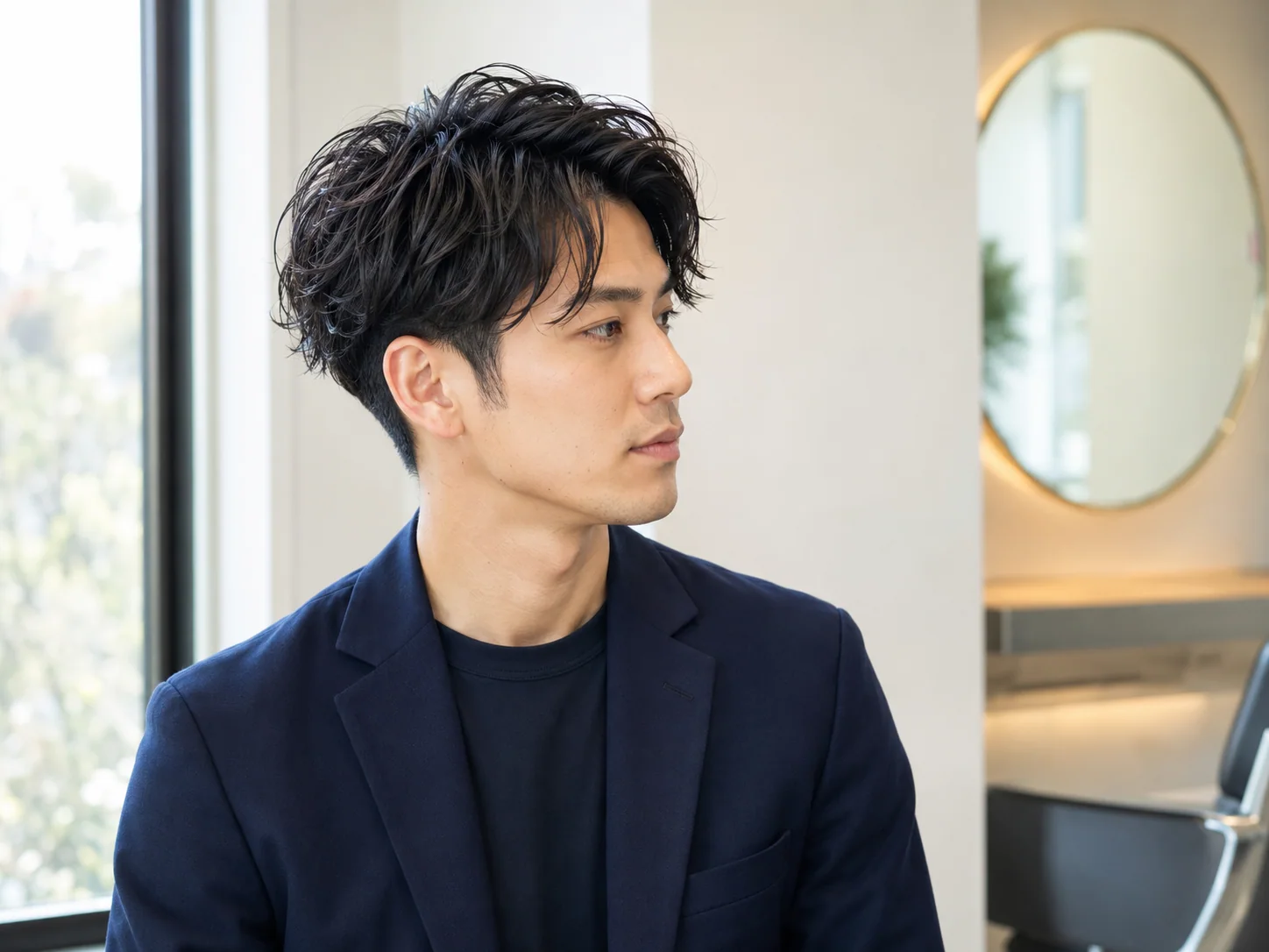 身だしなみを整え、自信を持って前を向く男性
